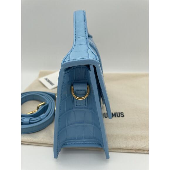 NEW JACQUEMUS LE GRAND BAMBINO CROC LEATHER CROSSBODY BLUE TOTE BAG PURSE NWT - Picture 10 of 14